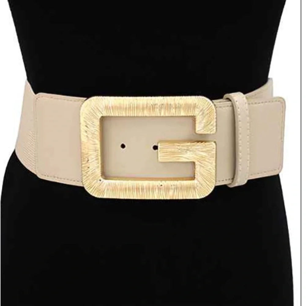 Oversized G Metal Buckle Accented Elastic Statement Belt